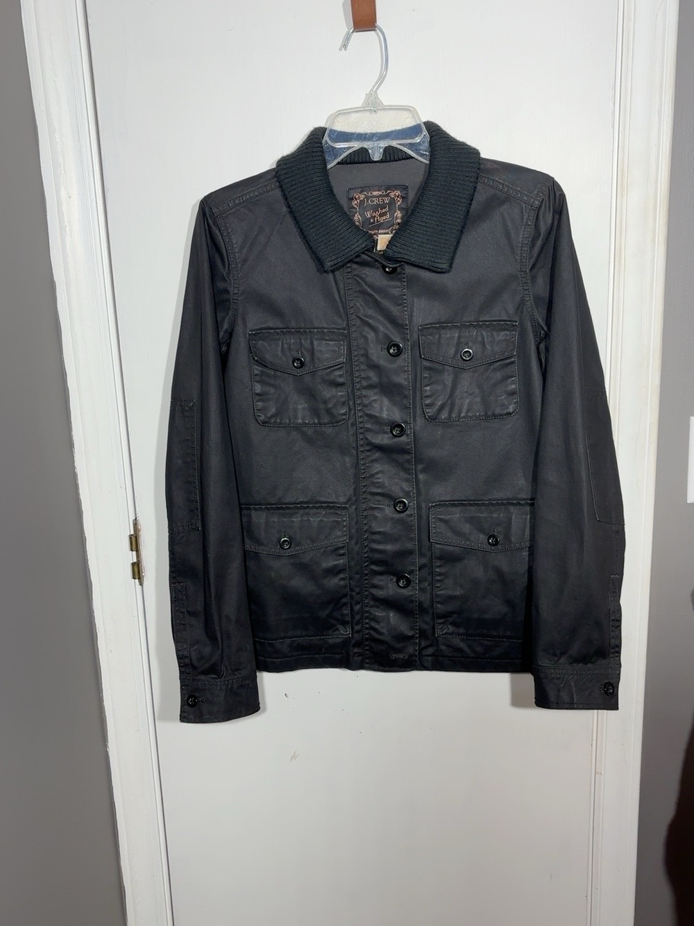 J Crew Washed Aged Utility Jacket Womens Small Black Cotton Military Field